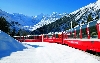 Bernina Express train through the Swiss Alps